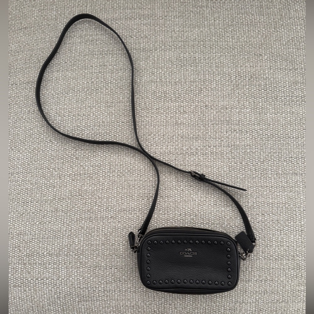 Coach Black Studded Pebbled Leather Crossbody Shoulder Bag
